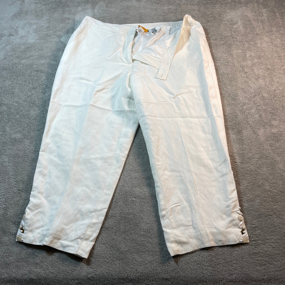 Ruby Rd. Petite Capri Pants Women's 16P White Embellished Hem Linen Blend